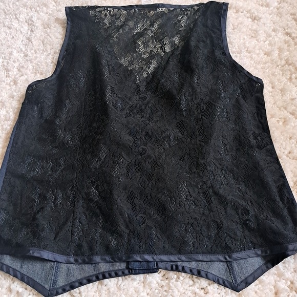 Monroe & Main Dark Wash Denim Lace Back Vest Women 18W Sweetheart Neck Button Up - Picture 4 of 5